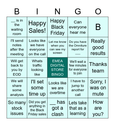 EMEA Online Stores Black Friday Bingo Card