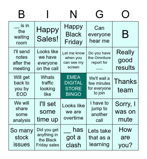 EMEA Online Stores Black Friday Bingo Card