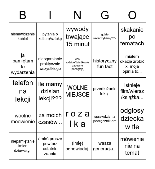 Historia Bingo Card