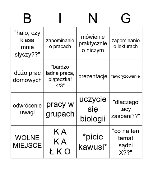 P*lski bingo Card