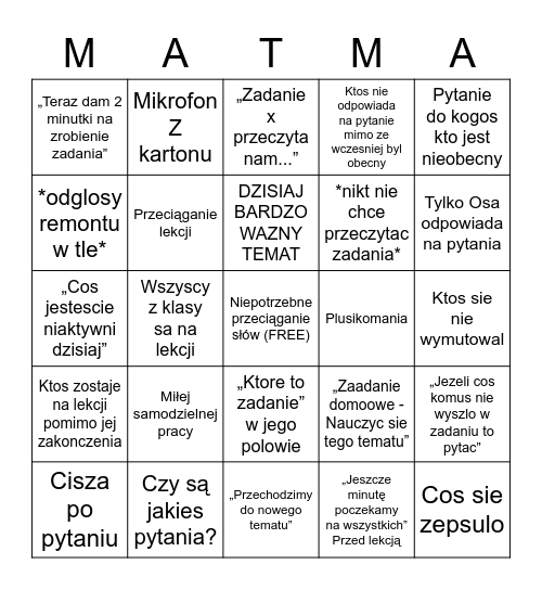 Lekcje z danutą bingo Card