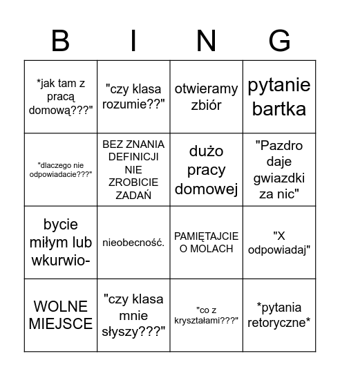 Chemia Bingo Card