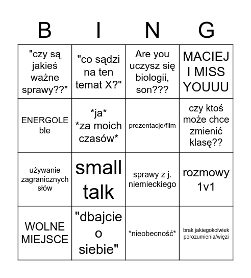 Wychowawcza Bingo Card