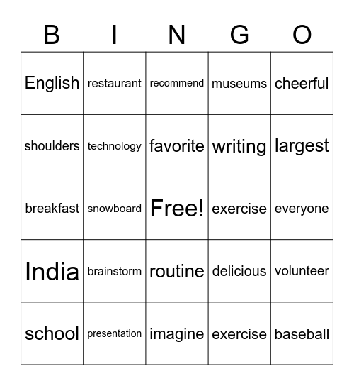 BINGO Card