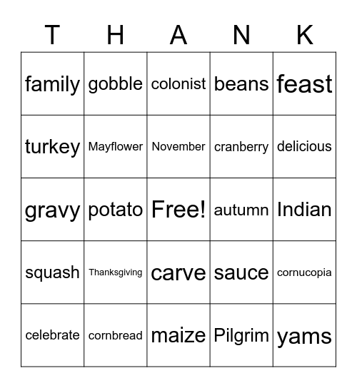 Thanksgiving Bingo Card