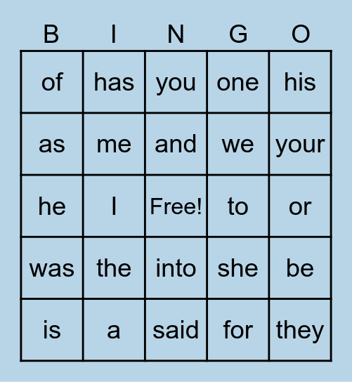 Fundations Trick Words Bingo Card