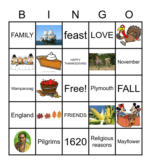 The First Thanksgiving Bingo Card