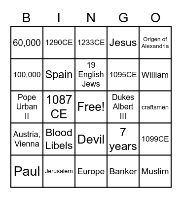 Medival Bingo Card