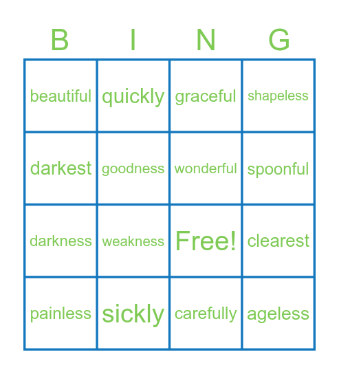 Spelling Bingo Card