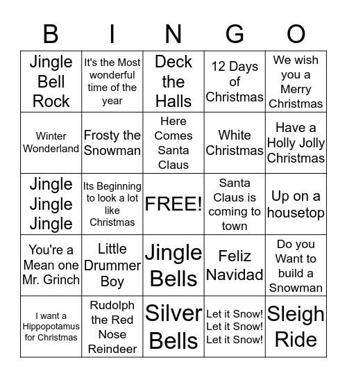 Holiday Bingo Card