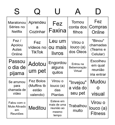Bingo da Quarentena Digital Bingo Card
