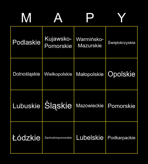 MAPY NA ŚLEPO - województwa Bingo Card