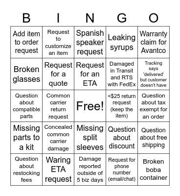 Web Bingo- Situations Bingo Card