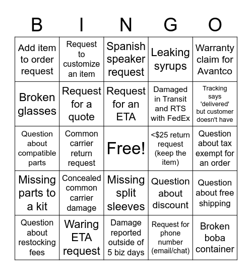 Web Bingo- Situations Bingo Card