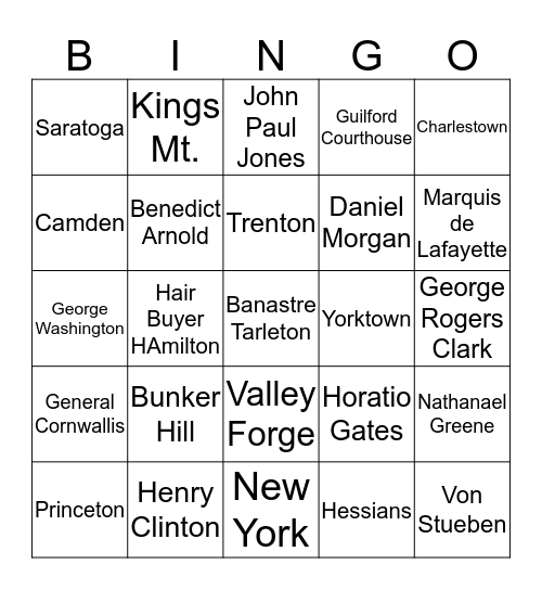 UNIT V Review Bingo Card