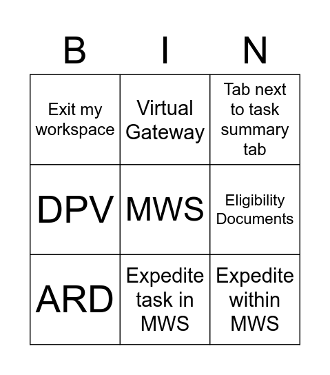 Myworkspace Bingo Card