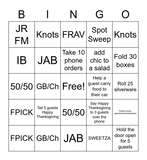 Thanksgiving Support Bingo! Bingo Card