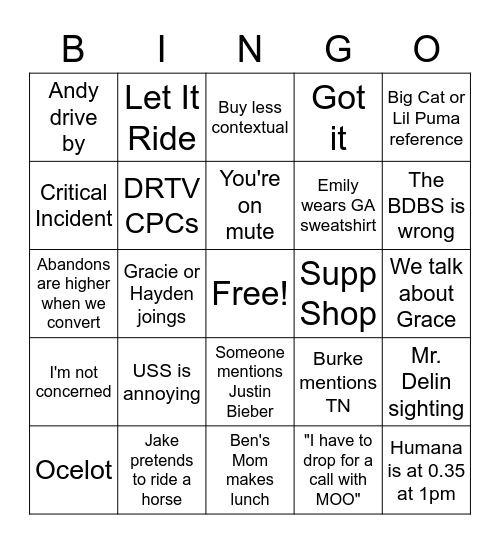 What's Up?  Med Supp! Bingo Card