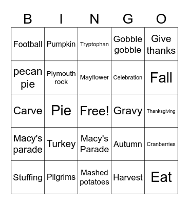 Thanksgiving Bingo Card