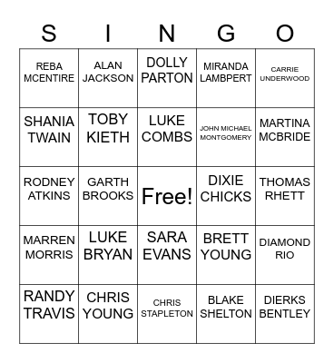 SINGO Bingo Card