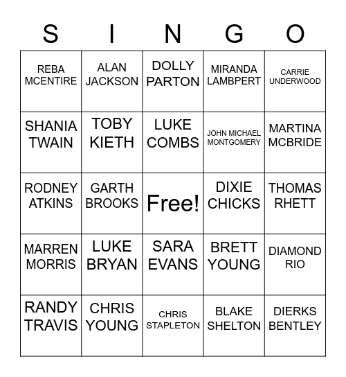 SINGO Bingo Card