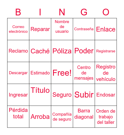 Bilingual Bingo Card