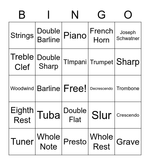 Concert Band BINGO Card