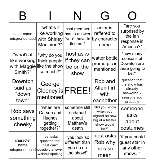 Downton Press Season Drinking Game: Season 5 Edition Bingo Card