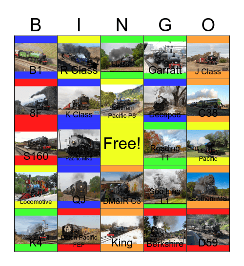 Steam Locomotives that the Children and I would ride on one day Bingo Card