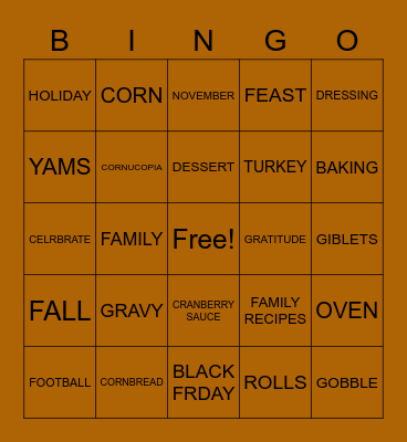 HAPPY THANKSGIVING Bingo Card