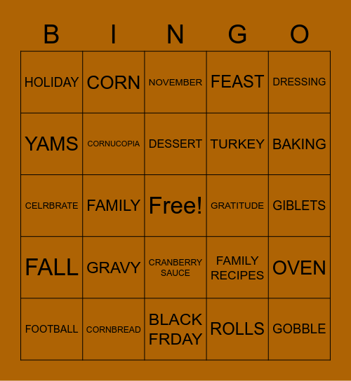 HAPPY THANKSGIVING Bingo Card