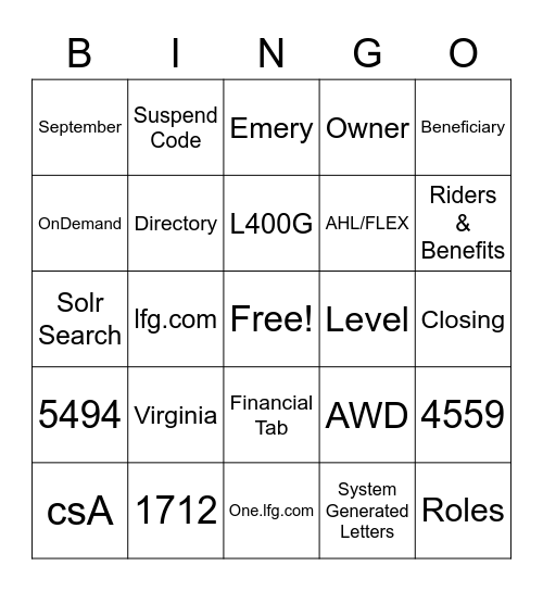 Untitled Bingo Card