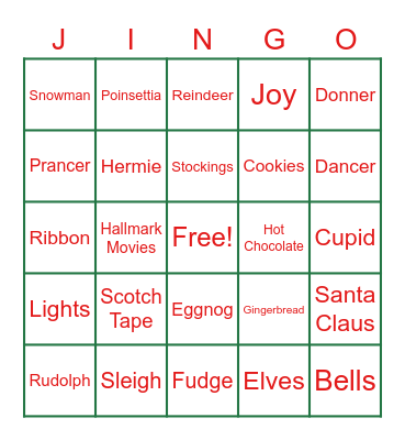 CHRISTMAS JINGO Bingo Card