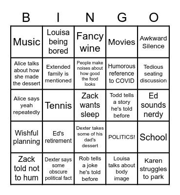 Dinner Table Bingo Card