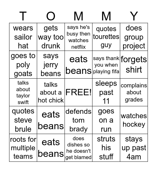 Tommy Bingo Card