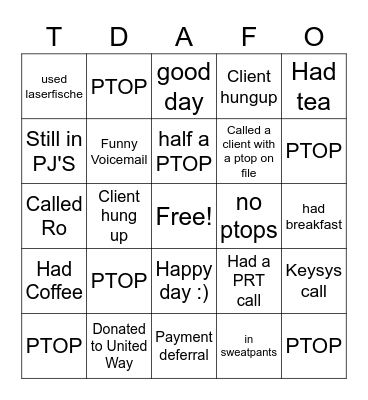 TDAF BINGO Card