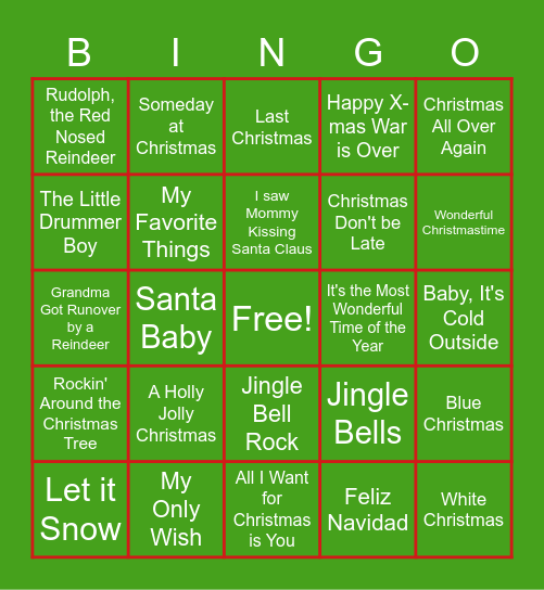 Christmas Music Bingo Card