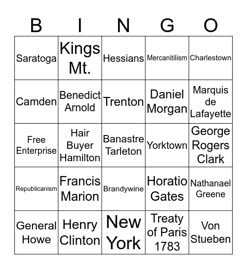 UNIT V Review Bingo Card