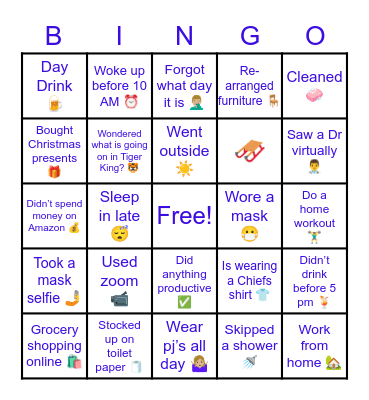 Quarantine Bingo Card