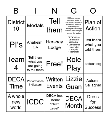 DECA Competition BINGO Card