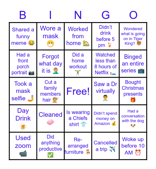 Quarantine Bingo Card