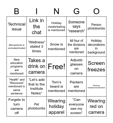 All IHE Meeting Bingo Card
