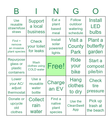 Environmental ACTION Bingo Card