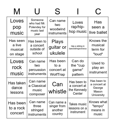 Getting to Know You - Music Edition Bingo Card