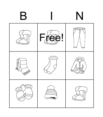 Winter Clothes Bingo Card