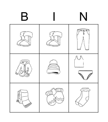 Winter Clothes Bingo Card