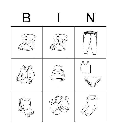 Winter Clothes Bingo Card