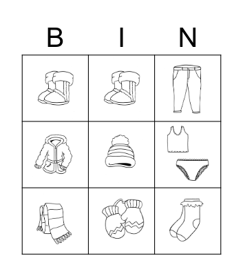 Winter Clothes Bingo Card