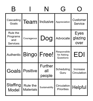 All Staff Boredom Bingo Card