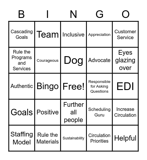 All Staff Boredom Bingo Card